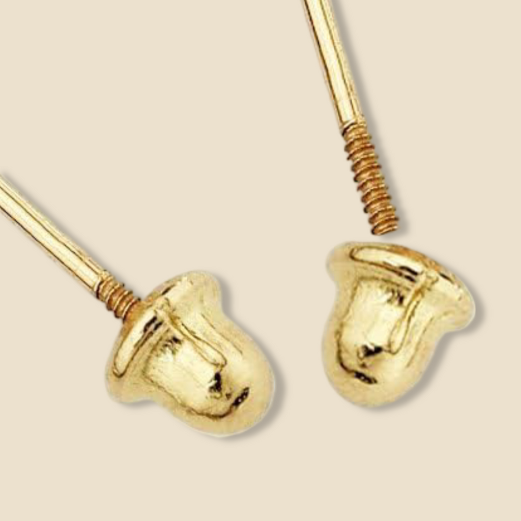 Back view of 14K Gold Star & Moon Crawler Stud Earrings on a plain background, showcasing the secure screw-back closure and polished yellow gold finish.