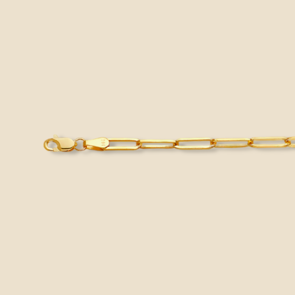 14K Solid Gold 3.0mm Solid Square Paperclip Chain Necklace displayed on a plain background, showcasing its polished square link design and secure lobster lock closure.