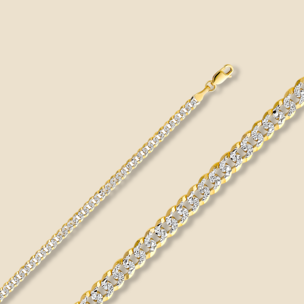 14K Solid Gold 4mm Cuban White Pave Chain Necklace displayed on a plain background, showcasing its classic Cuban link design and radiant white pave finish.